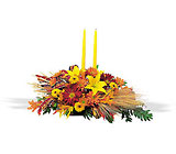 Bountiful Centerpiece with Tapers from Backstage Florist in Richardson, Texas